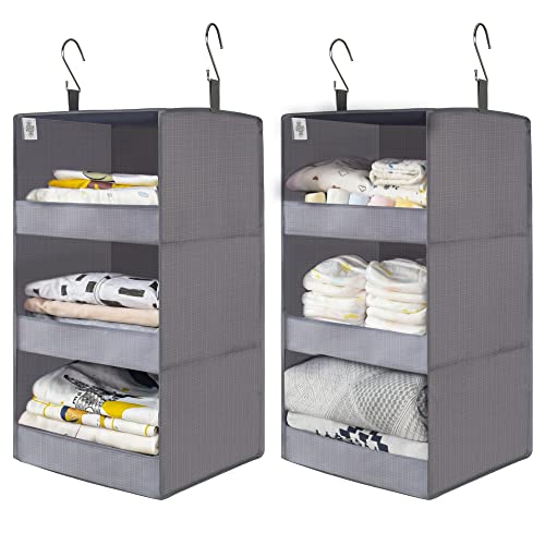 GRANNY SAYS 3-Shelf Closet Hanging Organizers, Foldable Hanging Closet Shelves, Hanging Organizers for Locker & Camper, Gray, 2-Pack