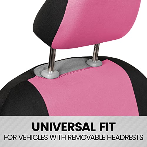 BDK PolyPro Pink Car Seat Covers for Women Full Set – Front and Rear Split Bench, Easy Install with Two-Tone Accent, Interior Covers for Auto Truck Van SUV