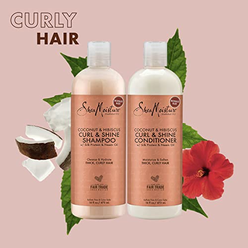 Shea Moisture Shampoo and Conditioner Set, Coconut & Hibiscus Curl & Shine, Curly Hair Products with Coconut Oil, Vitamin E & Neem Oil, Frizz Control, Family Size, 16 Fl Oz Ea