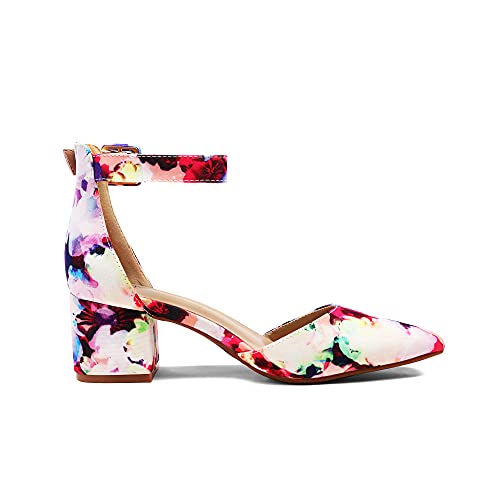 DREAM PAIRS Women's Annee Floral Low Heel Pump Shoes - 5.5 M US