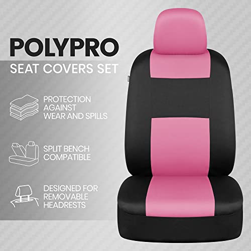 BDK PolyPro Pink Car Seat Covers for Women Full Set – Front and Rear Split Bench, Easy Install with Two-Tone Accent, Interior Covers for Auto Truck Van SUV