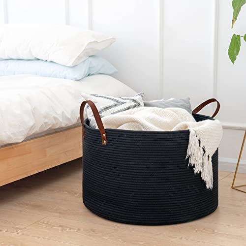 CHICVITA Extra Large Black Laundry Basket, Decorative Basket for Gifts, Towels, Shoes, Blanket Basket for Living Room, Entryway, Toy Storage Bin for Organizing, 22 x 14 inches, Black