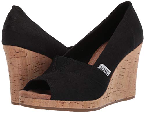 TOMS Women's Classic Espadrille Wedge Sandal, Black Scattered Woven, 8