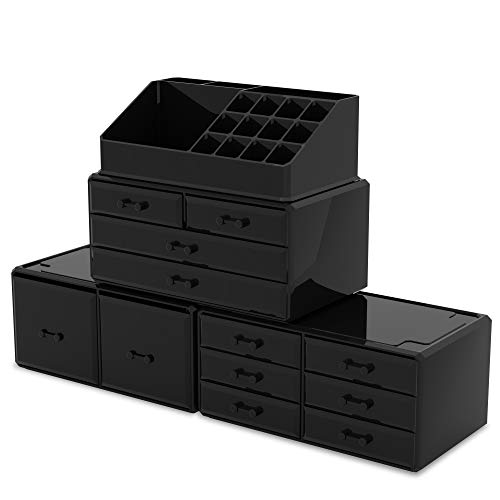 READAEER Makeup Cosmetic Organizer Storage Drawers Display Boxes Case with 12 Drawers (Black)