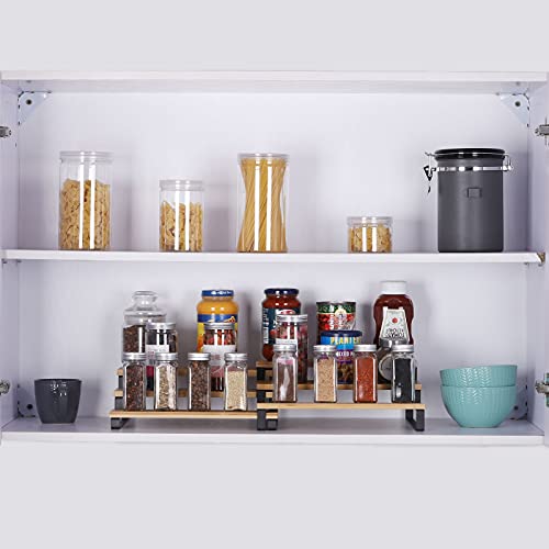 YBING Spice Rack Organizer 3 Tier Bamboo Expandable Step Shelf Set of 2 Home Kitchen Cabinet Organizer Space Saver for Countertop Cupboard Bathroom Bedroom