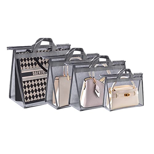 Quoyiyo Clear Tote Bag Organizer Dust Cover Organizer Transparent Handbag Organizer Organizer Organizer Bags Reinforced Handle and Zipper, Tote Bag Organizer (Gray-8 Pack)