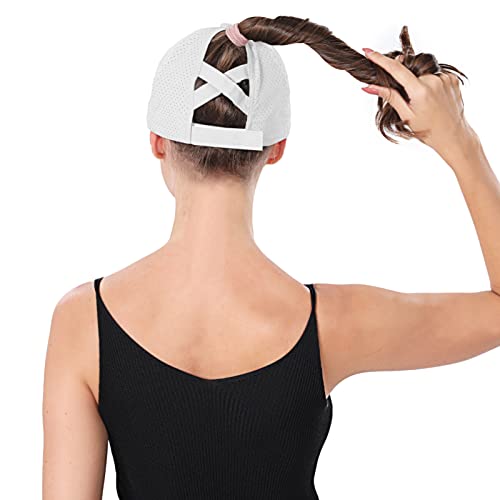 Women Criss Cross Hat High Ponytail Baseball Caps Adjustable High Messy Bun Ponycap Trucker Hats