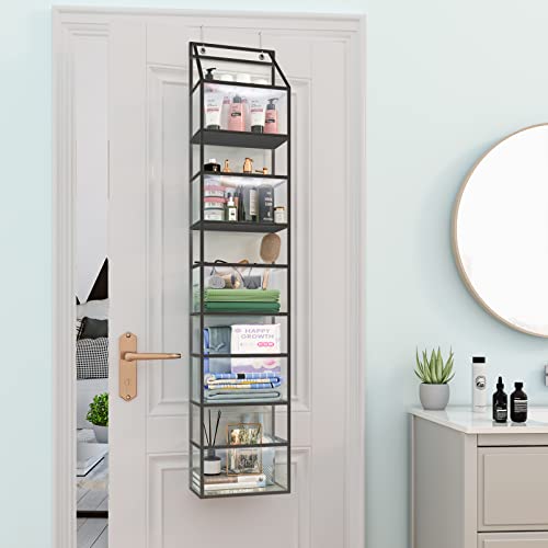 Fixwal Over The Door Hanging Pantry Organizer 5-Shelf Room Organizer with Clear Plastic Pockets Behind The Door Storage Organizer Large Capacity Door Organizer for Closet Bedroom Bathroom (Grey)