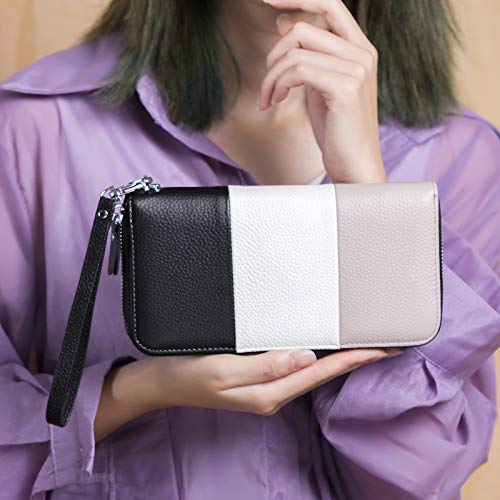 Womens Wallet RFID Blocking Genuine Leather Multi Credit Card Large Capacity Zip Around Clutch Travel Purse Wristlet Black