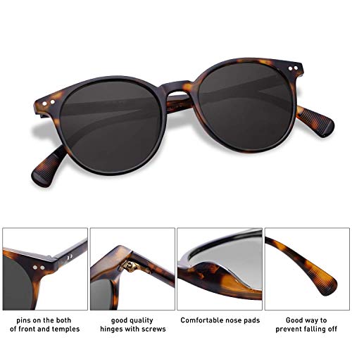 SOJOS Small Round Classic Polarized Sunglasses for Women Men Vintage Style UV400 Lens MAY SJ2113, Tortoise/Grey