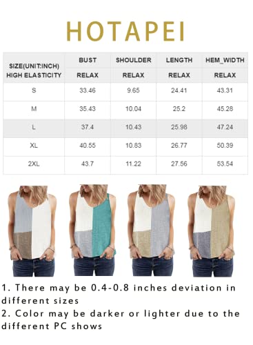 HOTAPEI Women's Knit Tank Tops Casual V Neck Colorblock Flowy Sleeveless Cami Summer Blouses Apricot Large