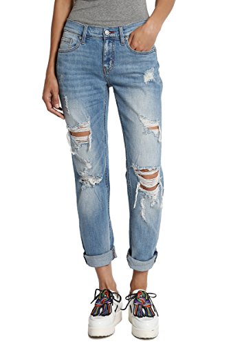 TheMogan Women's Distressed Washed Denim Mid Rise Boyfriend Jeans Medium 1