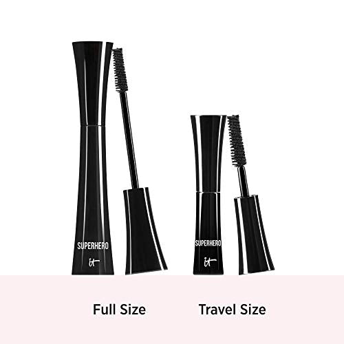 IT Cosmetics Superhero Mascara, Super Black - Elastic Stretch Volumizing & Lengthening Mascara - Lifts, Separates & Conditions Lashes - With Collagen, Biotin & Peptides - 0.3 fl oz