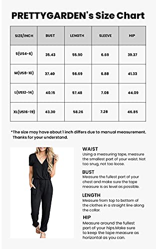 PRETTYGARDEN Women's Summer Casual Deep V Neck Short Sleeve Wrap Drawstring Waist Jumpsuit Romper