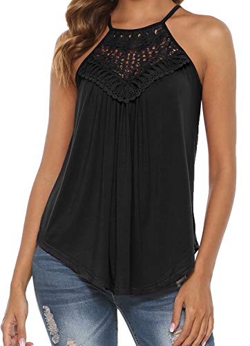 Halter Tops for Women Summer Clothes High Neck Tank Tops Cute Boho Shirt Lace Camisole Black