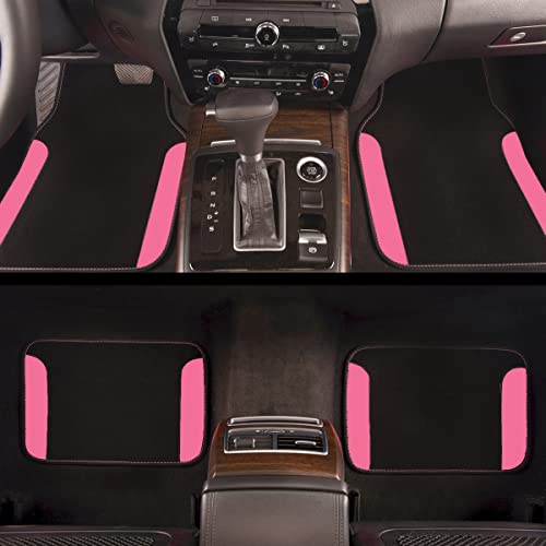 CAR PASS Rainbow Waterproof Universal Fit Faux Leather Car Carpet- Anti-Slip Nibbed Backing Floor Mats for SUV, Vans,Sedans,Trucks, Automotive Set of 4 for Women&Cute Girly (Black with Pink)