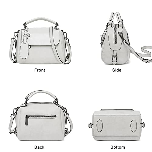 FOXLOVER Small Leather Crossbody Bags for Women Ladies Shoulder Bag Top Handle Mini Handbag and Purse (White)