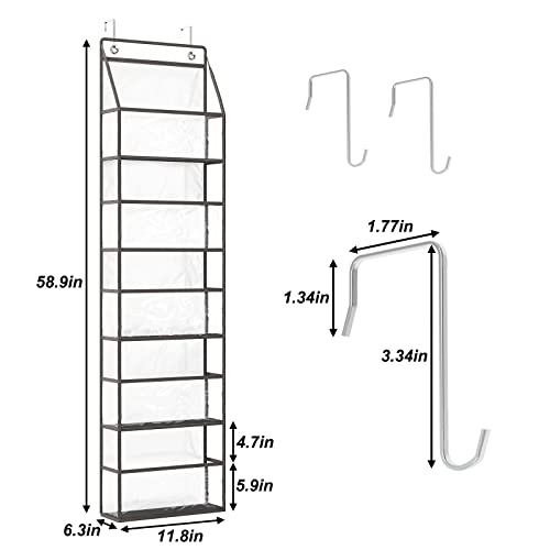 Fixwal Over The Door Hanging Pantry Organizer 5-Shelf Room Organizer with Clear Plastic Pockets Behind The Door Storage Organizer Large Capacity Door Organizer for Closet Bedroom Bathroom (Grey)