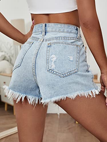 Floerns Women's Ripped Raw Hem High Waisted Distressed Denim Shorts A Light Wash M