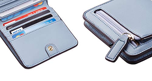 Toughergun Womens Rfid Blocking Small Compact Bifold Luxury Genuine Leather Pocket Wallet Ladies Mini Purse with ID Window (02 ReNapa Blue Classic)