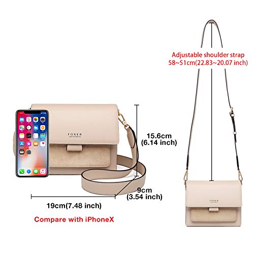 Women's Crossbody Shoulder Bag Split Leather Small Flap Lady Purse Female Cross Body Bag (Apricot)