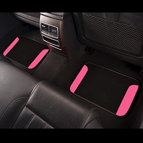 CAR PASS Rainbow Waterproof Universal Fit Faux Leather Car Carpet- Anti-Slip Nibbed Backing Floor Mats for SUV, Vans,Sedans,Trucks, Automotive Set of 4 for Women&Cute Girly (Black with Pink)