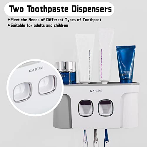 Toothbrush Holders for Bathrooms Toothpaste Dispenser - 2 Cups Automatic Toothpaste Squeezer Wall Mounted, Ideal Bathroom Accessories Organization