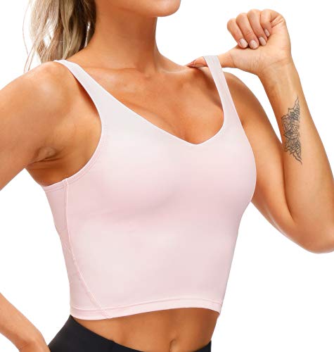 Women’s Longline Sports Bra Wirefree Padded Medium Support Yoga Bras Gym Running Workout Tank Tops (Pink, X-Large)