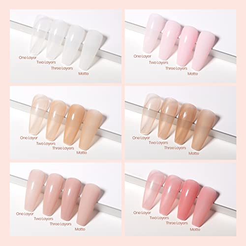 Beetles Gel Polish Set- 6 Colors Transparent Jelly Gel Milky White Sheer Pink Nude Gel Ultimate Monochrome Collection Soak off U V Gel Nail Polish Salon DIY Gel Nail Kit Christmas Nails Gift for Women