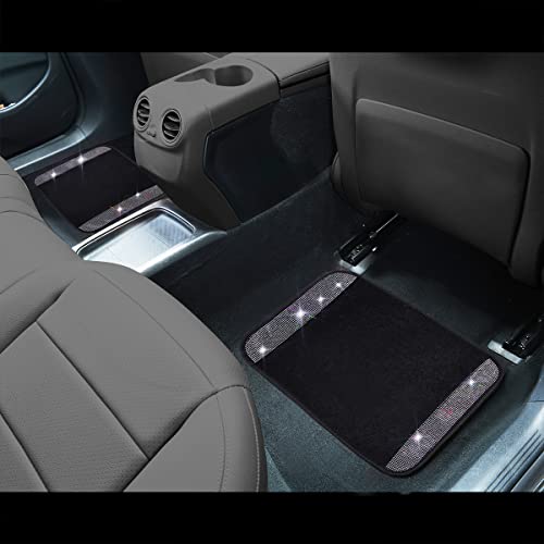 CAR PASS Shining Rhinestones Carpet, Bling Crystal Diamond Sparkly Glitter Car Floor Mats with Anti-Slip PVC Heel Pad Automotive Universal for SUV,Sedan,Car,Van,4pcs for Girl Women (Black Silver)