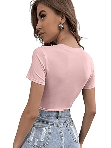 SOLY HUX Women's Summer Crop Top Short Sleeve T Shirt Cut Out Tee Light Pink M