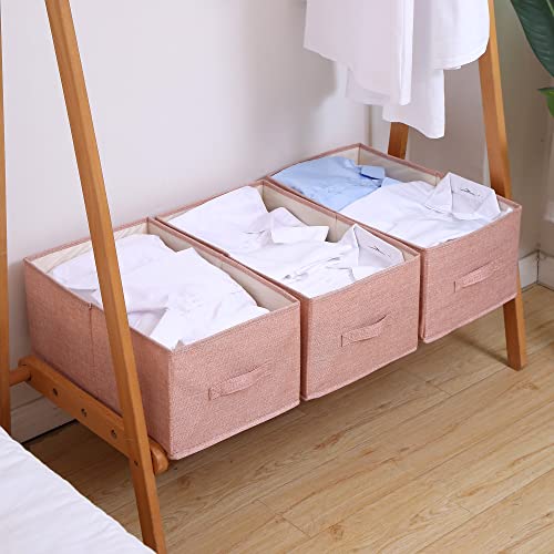 FIHAP Closet Organizer Collapsible Pink Storage Bins with Lids Sturdy Fabric Containers Cubes Stackable Box for Clothes Bedroom Blankets Toys, 3 Pack