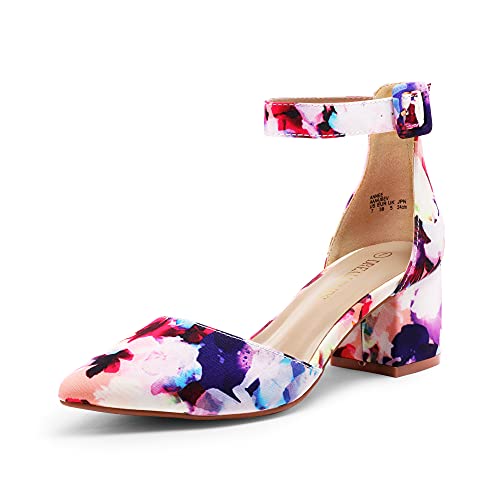 DREAM PAIRS Women's Annee Floral Low Heel Pump Shoes - 5.5 M US