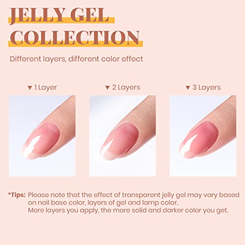 Beetles Gel Polish Set- 6 Colors Transparent Jelly Gel Milky White Sheer Pink Nude Gel Ultimate Monochrome Collection Soak off U V Gel Nail Polish Salon DIY Gel Nail Kit Christmas Nails Gift for Women