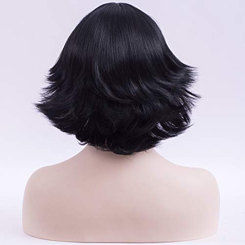 PATTNIUM Black Flip Wig Short Black Bob Wig with Bangs Women 's Black Costume Party Cosplay Black Retro Wig for Girls (Black)