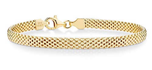 Miabella 18K Gold Over Sterling Silver Italian 5mm Mesh Link Chain Bracelet for Women, 925 Made in Italy (Length 6.5 Inches (X-Small))