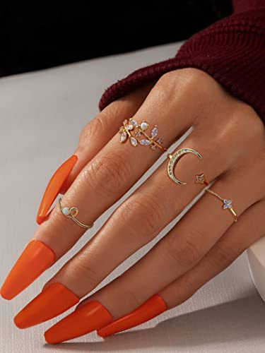 HUASAI Gold Stacking Rings for Women Butterfly Knuckle Rings Snake Rings Moon Star Rings Heart Stacking Rings for Girls(Moon Star Ring Set)