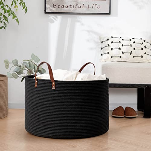 CHICVITA Extra Large Black Laundry Basket, Decorative Basket for Gifts, Towels, Shoes, Blanket Basket for Living Room, Entryway, Toy Storage Bin for Organizing, 22 x 14 inches, Black