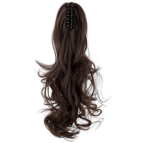 Felendy Ponytail Extension Claw 18" 20" Curly Wavy Straight Clip in Hairpiece One Piece A Jaw Long Pony Tails for Women Medium Brown