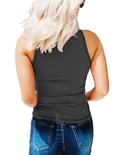 KINLONSAIR Women's Sleeveless Henley Tank Tops Ribbed V Neck Button Down T Shirts Summer Slim Fit Tee Tops