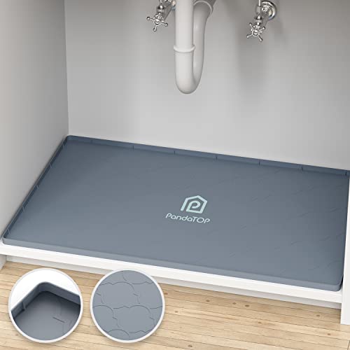 Under Sink Mat, 34" x 22" Silicone Kitchen Cabinet Tray, Waterproof & Flexible Under Sink Liner for Kitchen Bathroom and Laundry Room