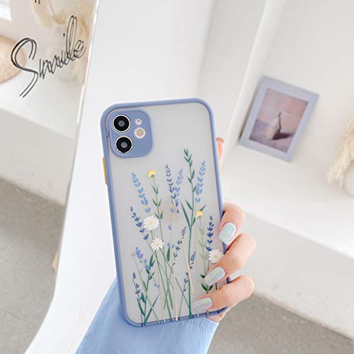 Ownest Compatible with iPhone 12 Case [Not fit iPhone 12 Pro 6.1‘’] for Clear Frosted PC Back 3D Floral Girls Woman and Soft TPU Bumper Silicone Slim Shockproof Case for iPhone 12 6.1''-Purple