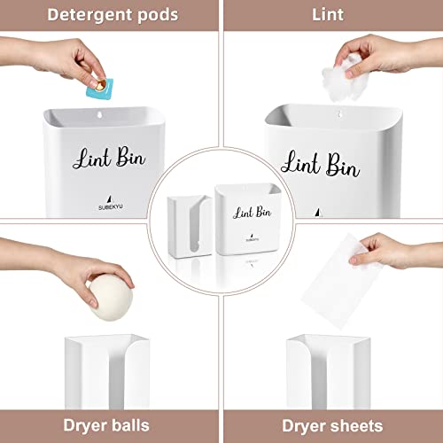 SUBEKYU Magnetic Lint Bin and Dryer Sheet Holder Set for Laundry Room,Lint Trash Can with Lid and Dryer Ball Holder Magnetic for Mounting on Dryer,Stylish Laundry Room Organization and Decor