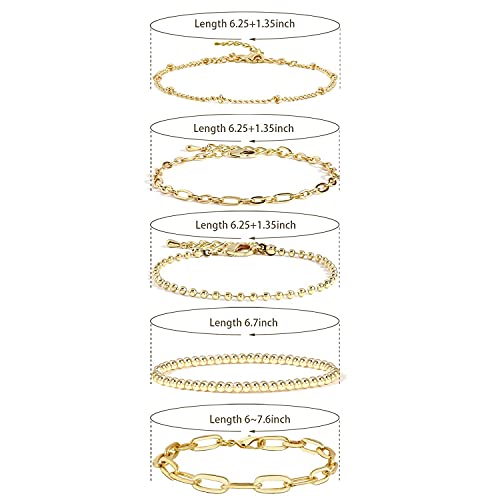 Gold Chain Bracelet Sets for Women Girls 14K Gold Plated Dainty Link Paperclip Bracelets Stake Adjustable Layered Gold Bracelet for Women Trendy Gold Jewelry For Women