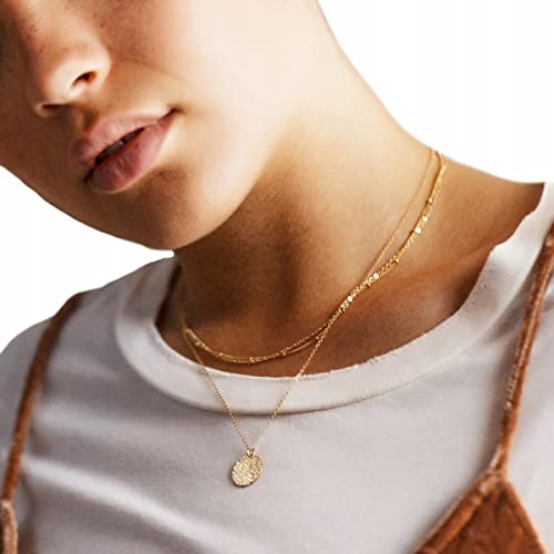 CHESKY Gold Choker Dainty Layered Necklaces for Women, 14k Gold Plated Beaded Choker Layering Satellite Paperclip Chain Necklace, Minimalist Simple Layered Bead Double Necklaces Jewelry Gift