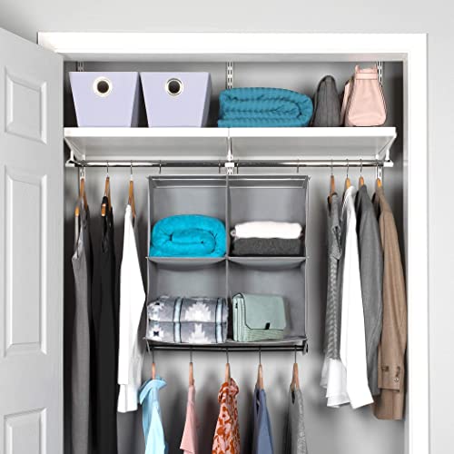 Hanging Closet Organizers with 4 Shelves - Closet Storage and RV Closet Organizer - Grey with Black Metal Rod - 24” W x 12” D x 29-1/2” H - Perfect for College Dorms