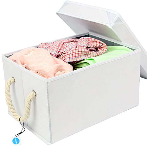 Casaphoria Home Collapsible Fabric Storage Baskets with Rope Handles,Cuboid Foldable Drawers Canvas Storage Baskets with Lid for Shelves Organizing,Closet Storage Bins Stackable for Wardrobe