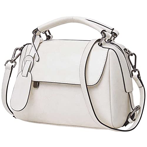 FOXLOVER Small Leather Crossbody Bags for Women Ladies Shoulder Bag Top Handle Mini Handbag and Purse (White)