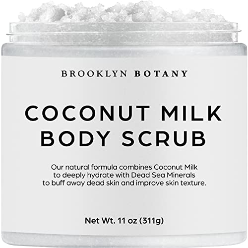 Brooklyn Botany Dead Sea Salt and Coconut Milk Body Scrub - Moisturizing and Exfoliating Body, Face, Hand, Foot Scrub - Fights Fine Lines, Wrinkles - Great Gifts for Women & Men - 10.5 oz