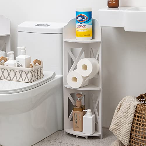 TuoxinEM Corner Shelves,Corner Shelf Stand Great for Bathroom Storage Small Space,Toilet Paper Stand for Bathroom Organizer,Waterproof Bathroom Stand Fit for Toilet Paper Holder Storage, White